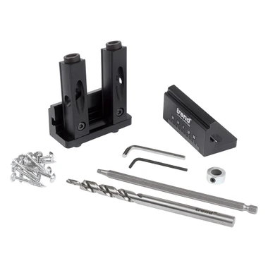 Trend Mini Twin Pocket Hole Jig with HSS Drill Bit & Depth Setting Collar, Square Drive Bit & Pocket Hole Screws Selection, PH/JIG/M