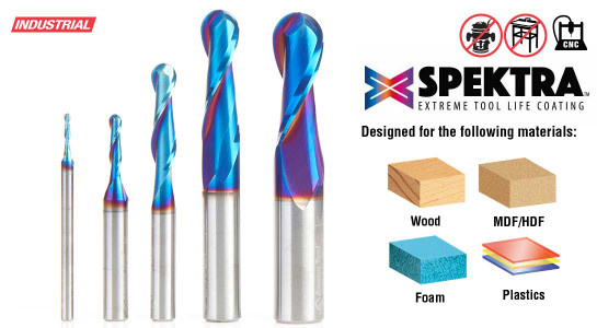 5-Pc Solid Carbide Spektra Extreme Tool Life Coated Up-Cut Spiral Ball Nose Router Bit Collection