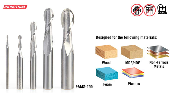 5-Pc Solid Carbide Up-Cut Spiral Ball Nose Router Bit Collections