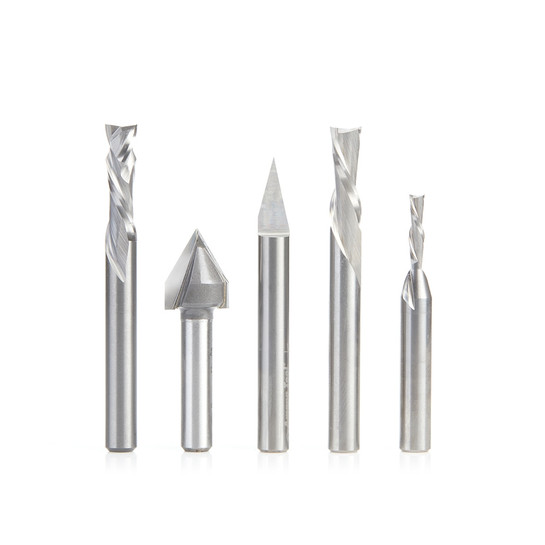 Amana Tool AMS-230 Joos CNC Oberfräsen-Set, 8-teilig, 1/4 Zoll Schaft, Für Holz, Kunststoff & Metall