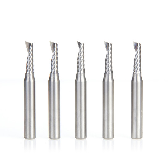 Amana Tool 51417-5, 5-Pack CNC SC Spiral O Single Flute, Plastic Cutting 3/16 D x 5/8 CH x 1/4 SHK x 2 Inch Long Up-Cut Router Bits with Mirror Finish