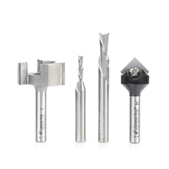 Amana Tool AMS-298 4-Pc CNC General Purpose Set, 1/4 Inch Shank