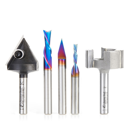 Amana Tool AMS-286 5-Pc CNC General Purpose Set, 1/4 Inch Shank