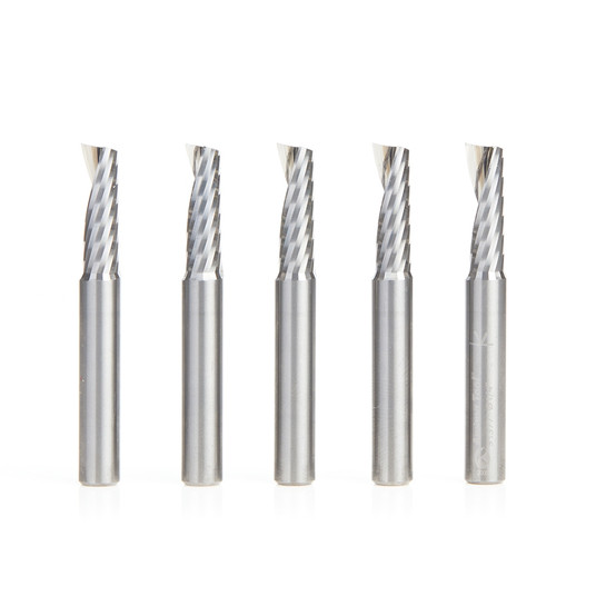 Amana Tool 51377-5, 5-Pack CNC SC Spiral O Single Flute, Aluminum Cutting 1/4 D x 3/4 CH x 1/4 SHK x 2 Inch Long Up-Cut Router Bit with Mirror Finish