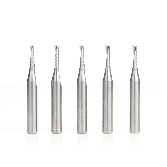 Amana Tool 51454-5, 5-Pack CNC SC Spiral O Single Flute, Aluminum Cutting 1/8 D x 1/2 CH x 1/4 SHK x 2 Inch Long Up-Cut Router Bits with Mirror Finish