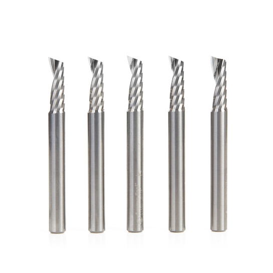 Amana Tool 51480-5, 5-Pack CNC SC Spiral O Single Flute, Aluminum Cutting 1/4 D x 3/4 CH x 1/4 SHK x 2-1/2 Inch Long Up-Cut Router Bit with Mirror Finish