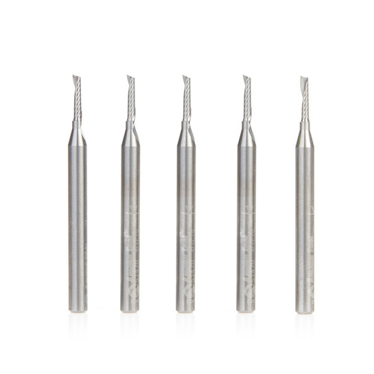 Amana Tool 51470-5, 5-Pack CNC SC Spiral O Single Flute, Aluminum Cutting 1/16 D x 1/4 CH x 1/8 SHK x 1-1/2 Inch Long Up-Cut Router Bits with Mirror Finish