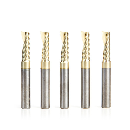 Amana Tool 51377-Z-5, 5-Pack CNC SC Spiral O Single Flute, Aluminum Cutting 1/4 D x 3/4 CH x 1/4 SHK x 2 Inch Long Up-Cut ZrN Coated Router Bits with Mirror Finish