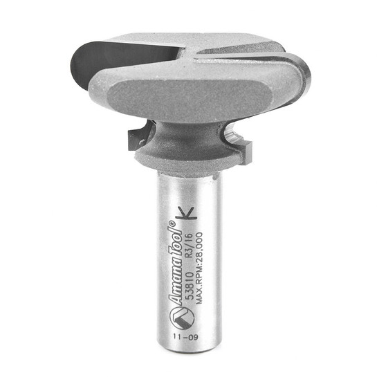 Amana Tool 53810 Carbide Tipped Finger Grip 13/64 x 5/64 R x 1-49/64 D x 53/64 CH x 1/2 Inch SHK Router Bit