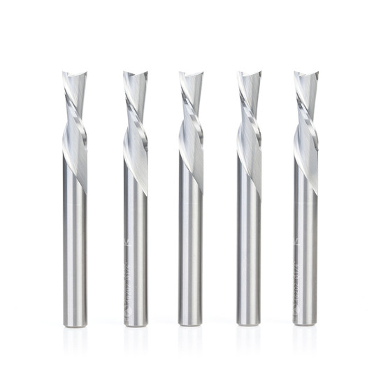 Solid Carbide Spiral Flute Plunge-2 Flute-Downcut Router Bit 5-Pack