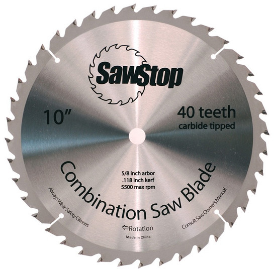 SawStop CNS-07-148 Combination 10 Inch D x 40T, 15 Deg, 5/8 Bore, Table Saw Blade