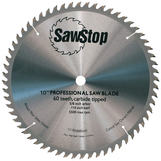 SawStop CB104 184 Combination 10 Inch D x 60T, 15 Deg, 5/8 Bore, Table Saw Blade