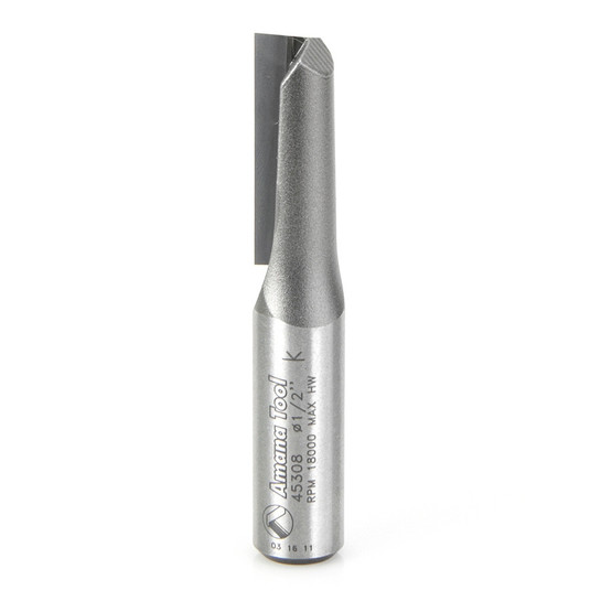 Amana Tool 45308 Carbide Tipped Straight Plunge Single Flute High Production 1/2 D x 1-1/4 CH x 1/2 Inch SHK Router Bit