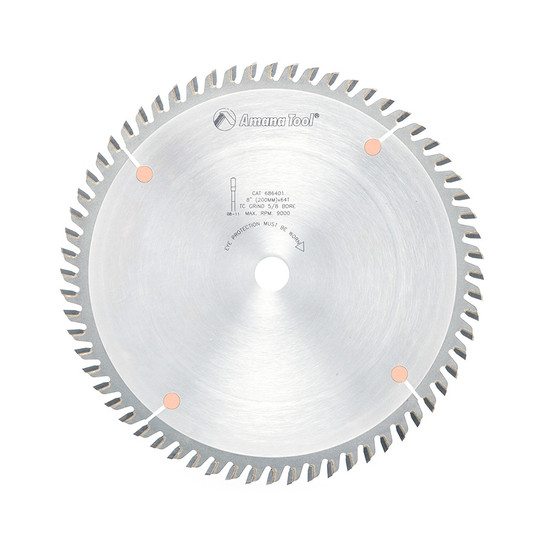 Amana Tool 686401 Carbide Tipped Fine Cut-Off and Crosscut 8 Inch D x 64T TCG, 10 Deg, 5/8 Bore, Circular Saw Blade