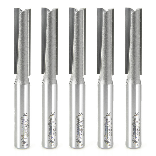 Amana Tool 45426-5, 5-Pack Carbide Tipped Straight Plunge High Production 1/2 D x 2 CH x 1/2 SHK x 4-1/4 Inch Long Router Bits