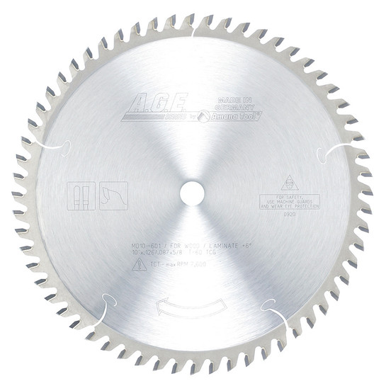 AGE Series MD10-601 Carbide Tipped General Purpose 10 Inch D x 60T TCG, 6 Deg, 5/8 Bore, Circular Saw Blade