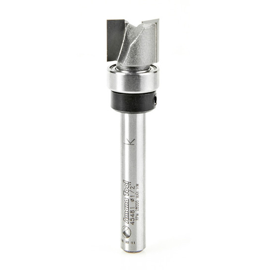 Amana Tool 45481 Carbide Tipped Flush Trim Plunge Template 1/2 D x 3/8 CH x 1/4 Inch SHK w/ Upper Ball Bearing Router Bit