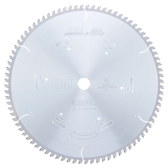 AGE Series MD14-845 Carbide Tipped Aluminum and Non-Ferrous Metals 14 Inch D x 84T TCG, -6 Deg, 1 inch Bore, Circular Saw Blade