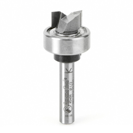 Amana Tool 45496 Carbide Tipped Flush Trim Plunge Template 1/2 D x 1/4 CH x 1/4 Inch SHK w/ Oversized Upper Ball Bearing Router Bit