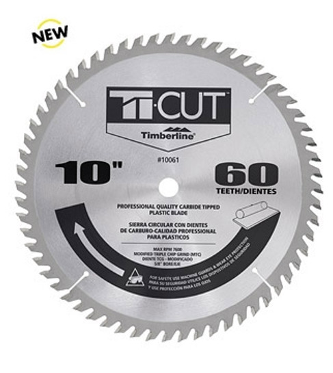 Timberline 10061-30 Carbide Tipped Ti-Cut Plastic 10 Inch D x 60T MTC, -2 Deg, 30MM Bore, Circular Saw Blade