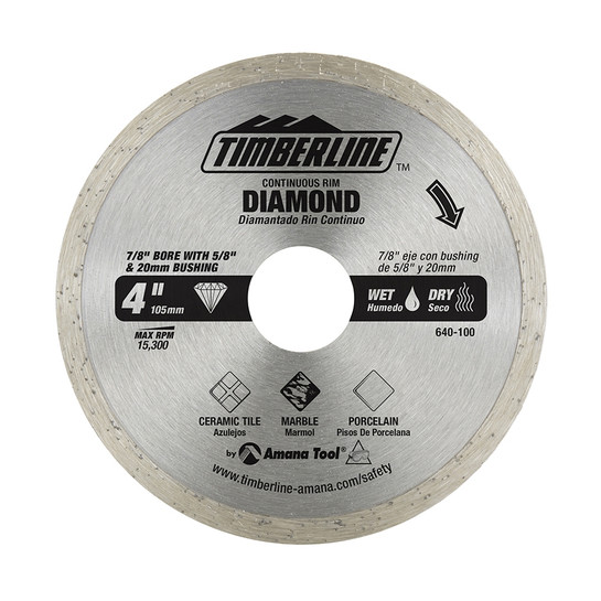 Timberline 640-100 Continuous Rim Diamond 4 Inch D 7/8 Bore, Circular Diamond Saw Blade
