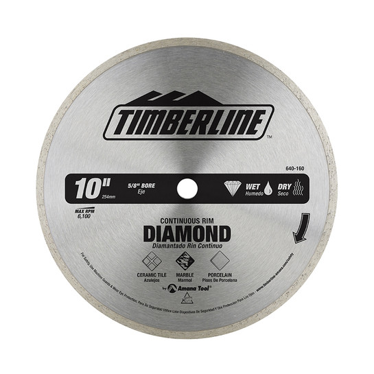 Timberline 640-160 Continuous Rim Diamond 10 Inch D 5/8 Bore, Circular Diamond Saw Blade