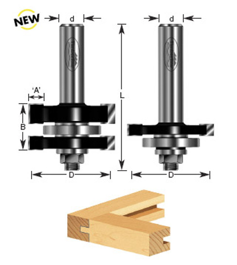 Timberline 440-32 2-PC Carbide Tipped Tongue & Groove 1-3/4 D x 1-1/8 CH x 1/4 Kerf x 1/2 Inch SHK w/ Lower BB Router Bit Set for 5/8 - 1 Material