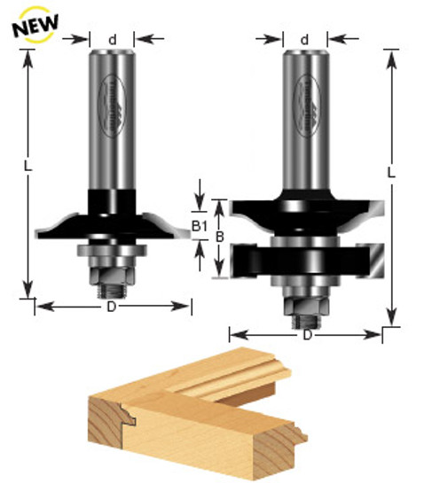 Timberline 440-34 Stile & Rail 2-PC Glass Door 1-5/8 D x 27/32 CH x 1/2 Inch SHK w/ Lower BB Router Bit Set for 3/4 Material