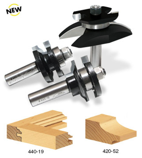 Timberline TRS-270 3-PC Cove Raised Panel Making Door Router Bit Set, 1/2 Inch SHK with BB and Back Cutter for 5/8 to 7/8 Inch Material. Comprend 440-19 et 440-52.