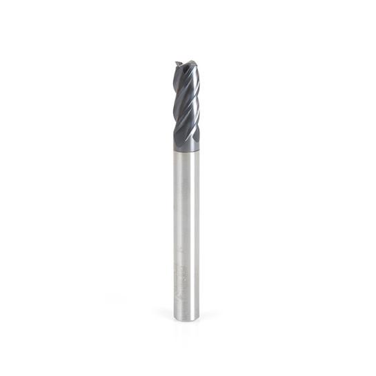 Amana Tool 51605 Solid Carbide Spiral CNC Variable Helix for Stainless Steel, Steel, Titanium, Cast Iron, and Cermet with AlTiN Coating 4-Flute x 1/4 Dia x 5/8 Cut Height x 1/4 Shank x 2-1/2 Inches Long Up-Cut CNC Corner Radius Bottom End Mill