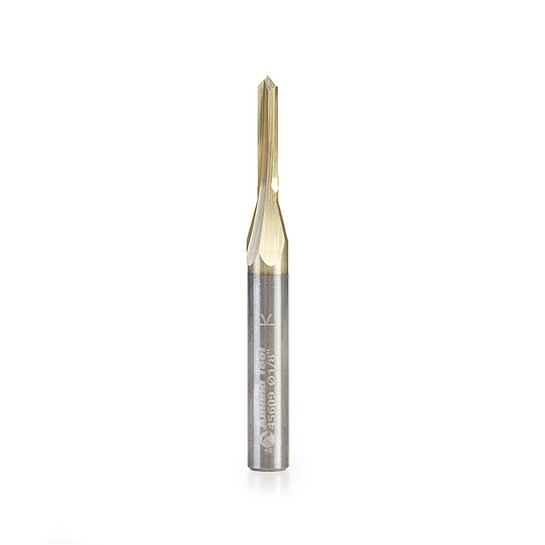 Amana Tool 45609 Zero-Point Solid Carbide V Groove 90 Deg x 1/8 D x 5/8 CH x 1/4 Inch SHK ZrN Coated Router Bit