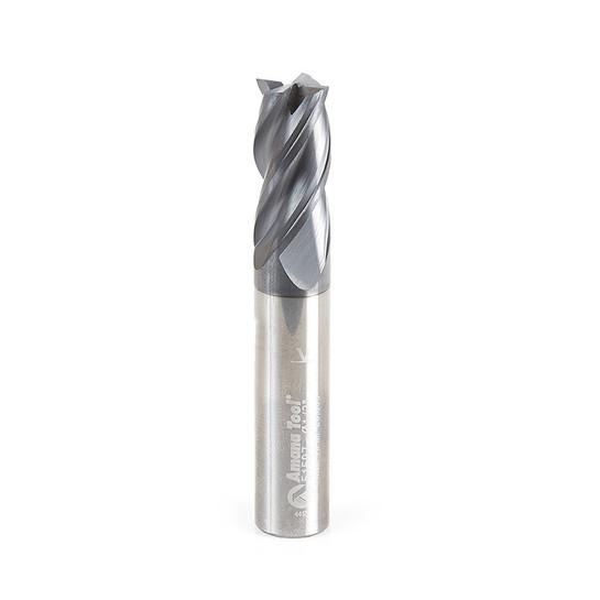 Amana Tool 51597 Solid Carbide Spiral CNC Variable Helix for Stainless Steel, Steel, Titanium, Cast Iron and Cermet with AlTiN Coating 4-Flute x 1/2 Dia x 1 Cut Height x 1/2 Shank x 3 Inches Long Up-Cut CNC Square Bottom End Mill
