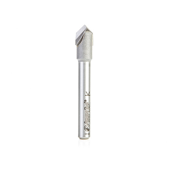 Amana Tool 45701 Carbide Tipped Zero Point V Groove 90 Deg x 3/8 D x 1/2 CH x 1/4 Inch SHK Router Bit