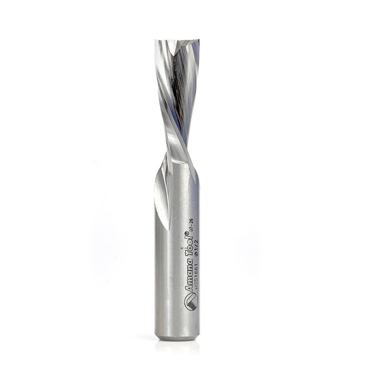 Amana Tool HSS1661 HSS Spiral Aluminum Cutting Double Flute Down-Cut 1/2 D x 1-1/4 CH x 1/2 Inch SHK Router Bit