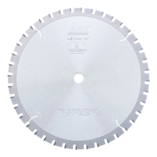 AGE Series MD10-405 HD Carbide Tipped Industrial Heavy Duty Non-Ferrous Metal/Aluminum 10 Inch Dia x 40T TCG, -2 Deg, 5/8 Bore, Circular Saw Blade