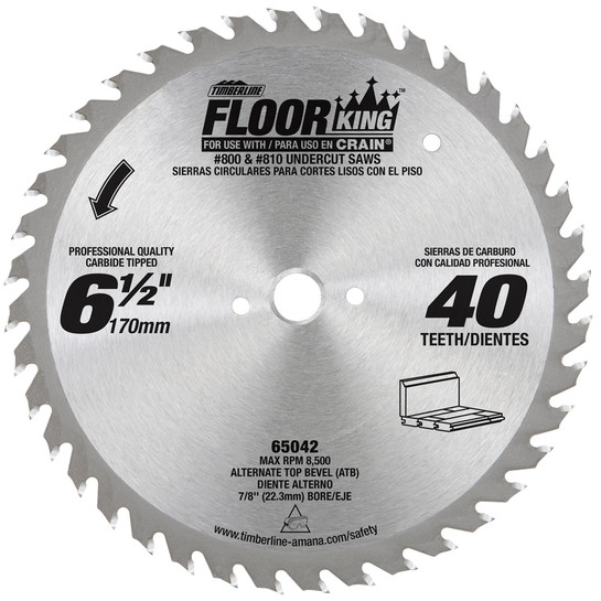 Floor King 65042 Comparable to Crain 804, 6-1/2 D x 40 Teeth x 5/8 Bevel Bore x ATB Grind Designed for 800 & 810 Jamb/Undercut Saws, Carbide Tipped Saw Blade