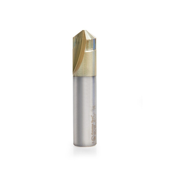 Amana Tool 45785 ZrN Coated V-Groove 108 Deg. Folding for Aluminum Composite Material (ACM) Panels Like Alucobond, Dibond, 0.090 Tip Cut Width x 3/8 CH x 1/2 D x 1/2 Inch SHK Carbide Brazed to Steel Shank Router Bit