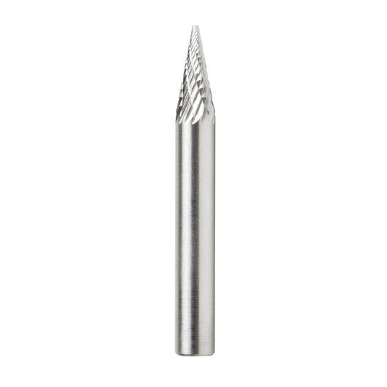 Amana Tool BURS-222 Pointed Cone Shape 22 Deg SC 1/4 D x 1/2 CH x 1/4 SHK x 2 Inch Long Double Cut SM Burr Bit