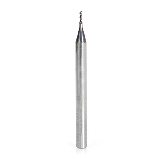 Amana Tool 51755 Mini Solid Carbide Spiral for Steel, Stainless Steel & Composites, AlTiN Coated 0.075 Radius x 0.035 Dia x 0.105 Cut Height x 1/8 Shank x 1-1/2 Inch Long Up-Cut 4-Flute Ball End Router Bit/End Mill