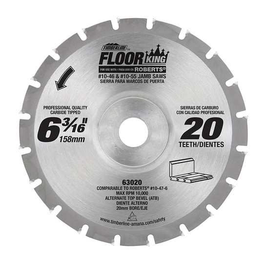 Timberline Floor King 63020 Comparable to Roberts 10-47-6, 6-3/16 Dia x 20 Teeth x 20mm Concave Bore x ATB Grind Designed for 10-46 & 10-55 Jamb/Undercut Saws (Jamby Saws), Carbide Tipped Saw Blade