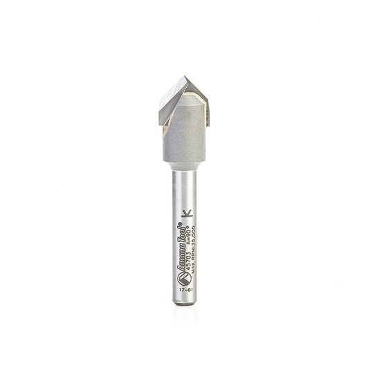 Amana Tool 45703 Carbide Tipped Zero Point V Groove 90 Deg x 1/2 D x 1/2 CH x 1/4 Inch SHK Router Bit