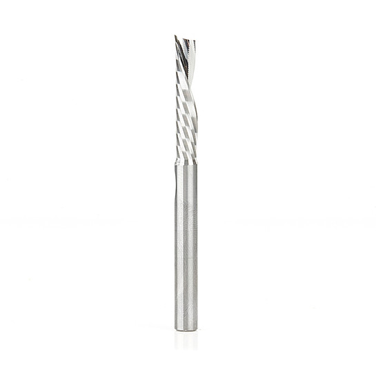 Amana Tool 51776 CNC SC Spiral O Single Flute, Aluminum Cutting 1/4 D x 1-1/4 CH x 1/4 SHK x 3 Inch Long Down-Cut Router Bit with Mirror Finish