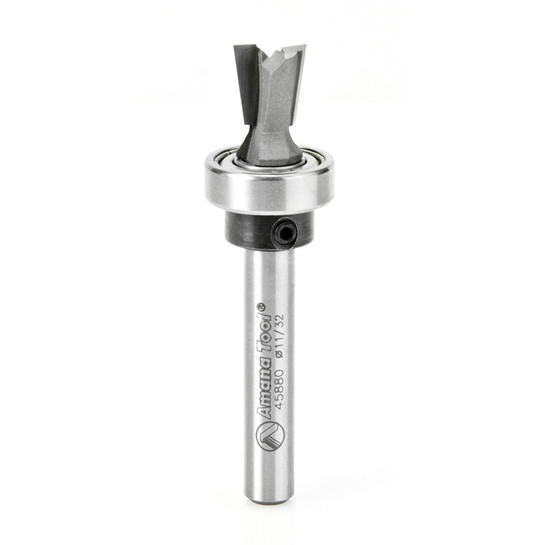 Amana Tool 45880 Carbide Tipped Keller Dovetail 7 Deg x 11/32 D x 3/8 CH x 1/4 Inch SHK w/ Upper Ball Bearing Router Bit