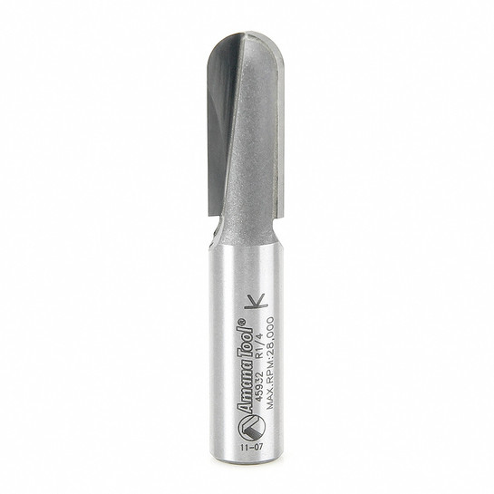 Amana Tool 45932 Carbide Tipped Core Box 1/4 R x 1/2 D x 1-1/4 CH x 1/2 Inch SHK Extra Deep Router Bit