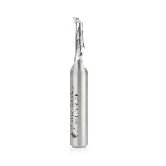 Amana Tool HSS1625 HSS Spiral Aluminum Cutting Single Flute Up-Cut 5/16 D x 1 CH x 1/2 SHK 3-1/2 Inch Long Router Bit