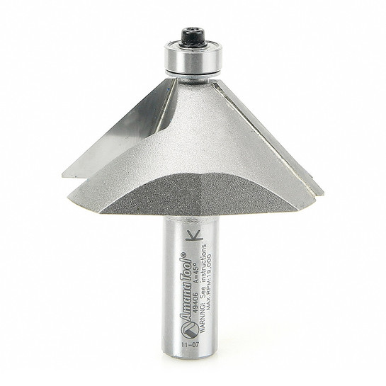 Amana Tool 49406 Carbide Tipped Chamfer 45 Degree x 2-3/8 D x 1 Inch CH x 1/2 SHK w/ Lower Ball Bearing Router Bit