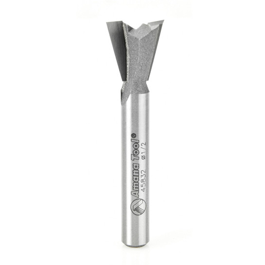 Amana Tool 45832 Carbide Tipped Dovetail 14 Deg x 1/2 D x 1/2 CH x 1/4 Inch SHK Router Bit for Omnijig & Incra