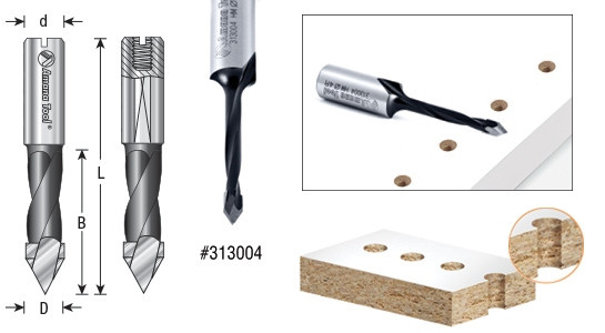 Carbide Tipped Through-Hole (V Point) Boring Bits - 57mm Long - 10mm x 25mm Shank-Right Hand