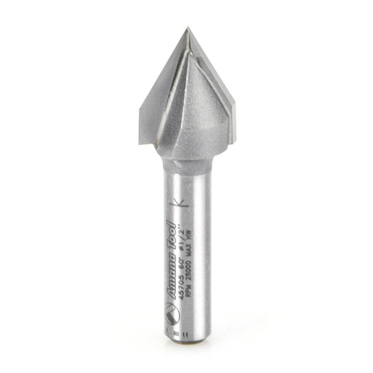 Amana Tool 45705 Ponta de carboneto para ranhura em V 60 graus x 1/2 D x 7/16 CH x 1/4 polegada SHK Router Bit