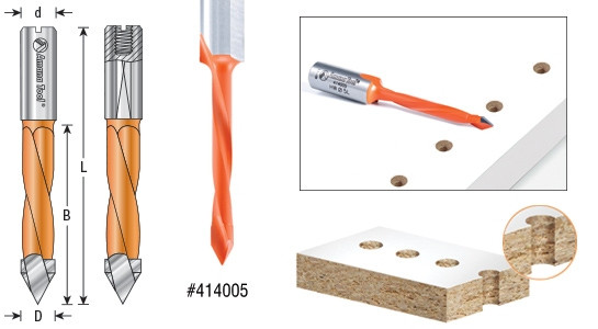 Carbide Tipped Through-Hole (V Point) Boring Bits - 70mm Long - 10mm x 25mm Shank-Left Hand